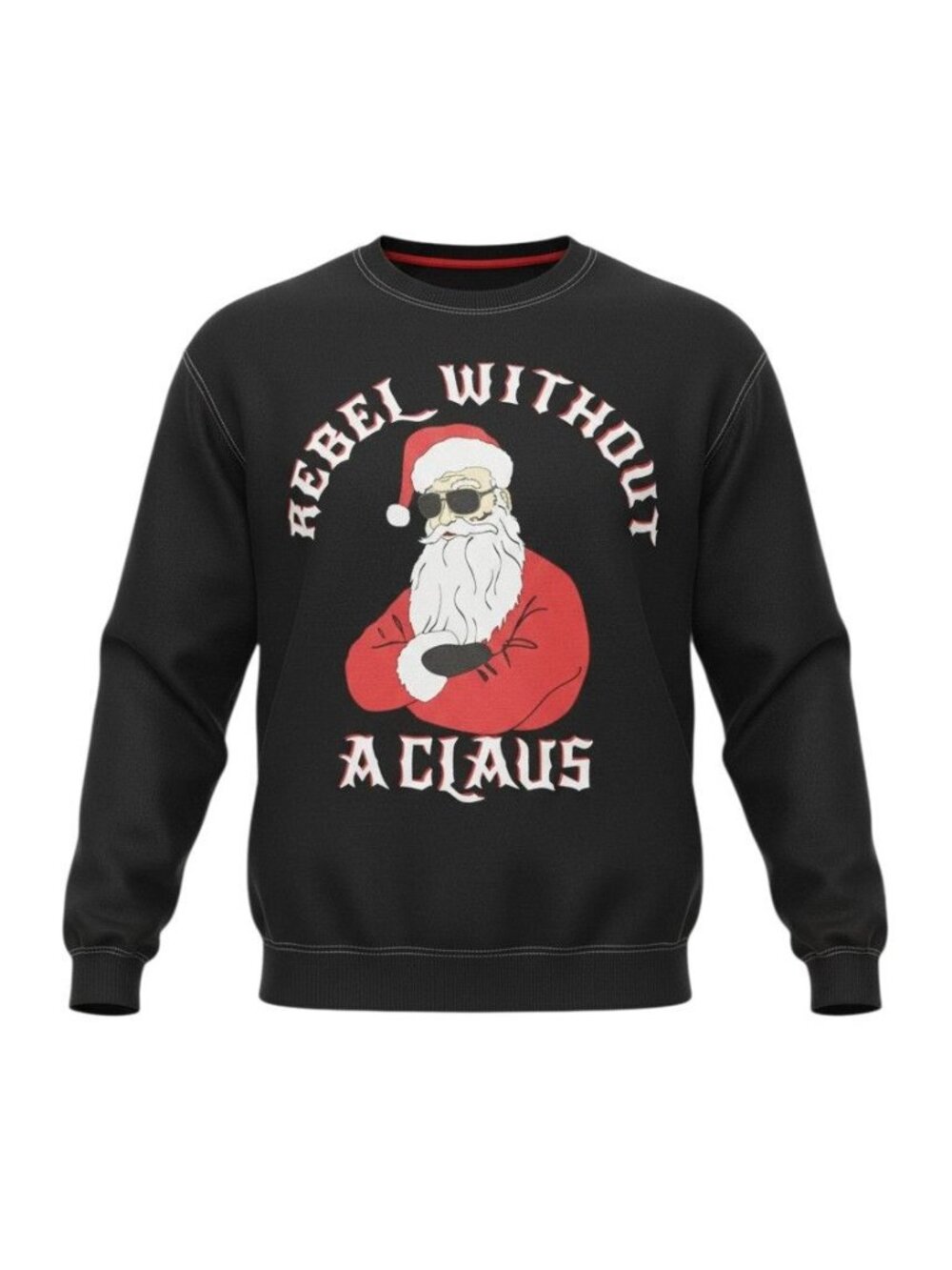 Holiday Time Rebel Without A Claus Santa Graphic Sweatshirt 2XL Black Crewneck